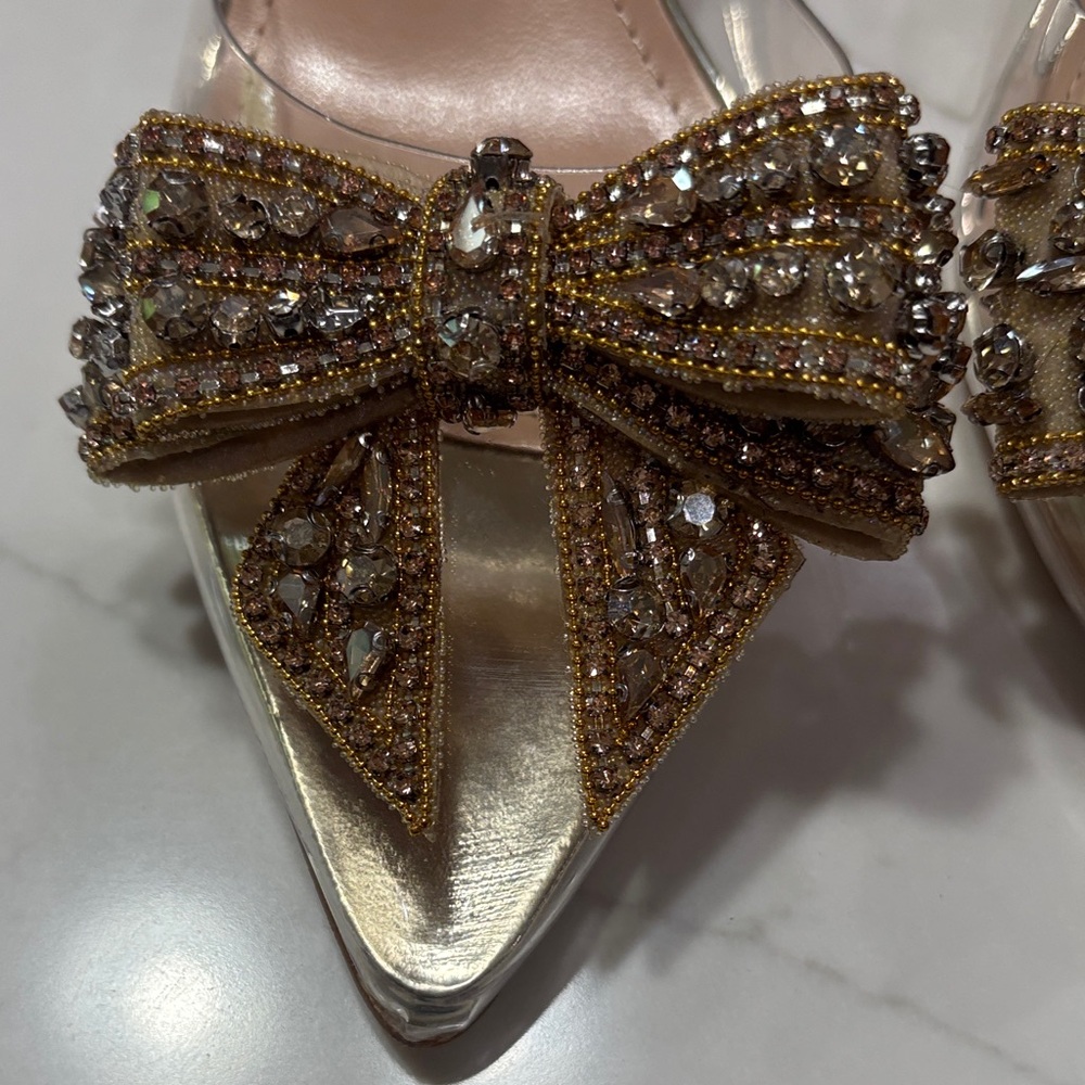 Crystal Bow Clear Mule in Gold - Picture 5 of 15